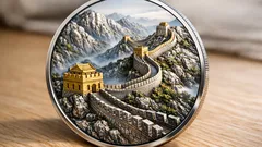 Silvermynt 2025 med Kinesiska muren i 3D – ultrahög relief, färg och selektiv förgyllning