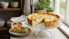Quiche med gyllene potatisskorpa som är lättare än pajdeg men ändå mättande